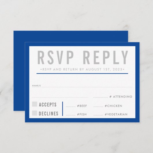 UAWG REPLY RESPONSE Moderner, kalter Junge blau RSVP Karte (Vorne/Hinten)