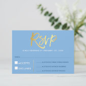 UAWG REPONSE-Imitate Gold-Typ Maisblume Blau RSVP Karte (Stehend Vorderseite)