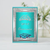 UAWG Response Aquamarin Silver Rose Quinceanera RSVP Karte (Stehend Vorderseite)