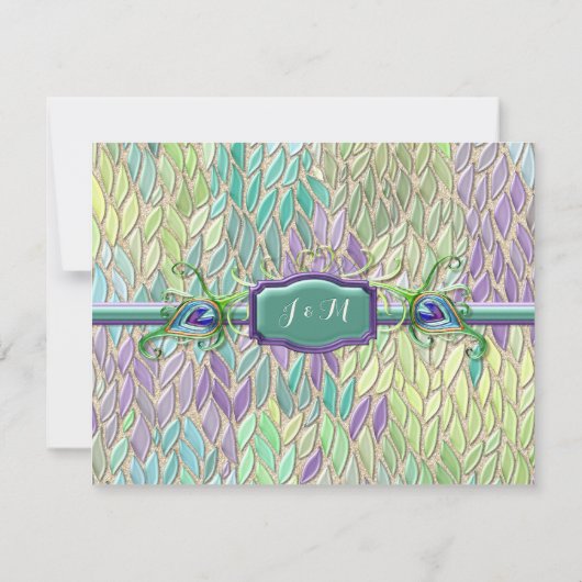 UAWG Response Art Deco Peacock Feathers Script Art RSVP Karte (Rückseite)