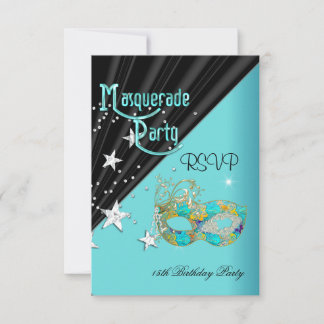 UAWG Response Birthday Party Aquamarin Gold Mask RSVP Karte