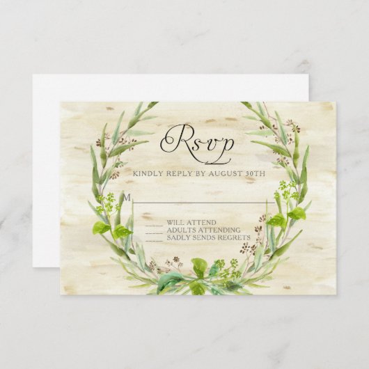 UAWG Response BOHO Rustikaler Wald Leaf Samen Wrea RSVP Karte (Vorne/Hinten)