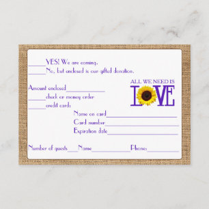 UAWG Response Burlap und Sunflower Lila RSVP Karte