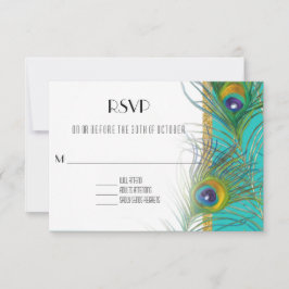 UAWG Response Card Peacock Feathers Art Deco Style RSVP Karte