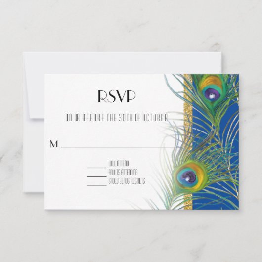 UAWG Response Card Peacock Feathers Indian Wedding RSVP Karte (Vorderseite)