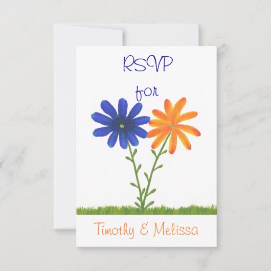 UAWG Response Cards, Blue & Orange Blume RSVP Karte (Vorderseite)
