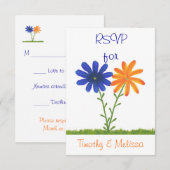 UAWG Response Cards, Blue & Orange Blume RSVP Karte (Vorne/Hinten)