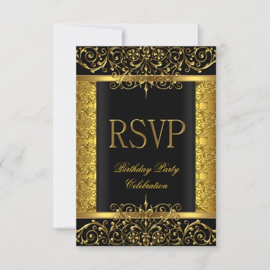 UAWG Response Damask Black Gold auf Gold RSVP Karte (Vorderseite)