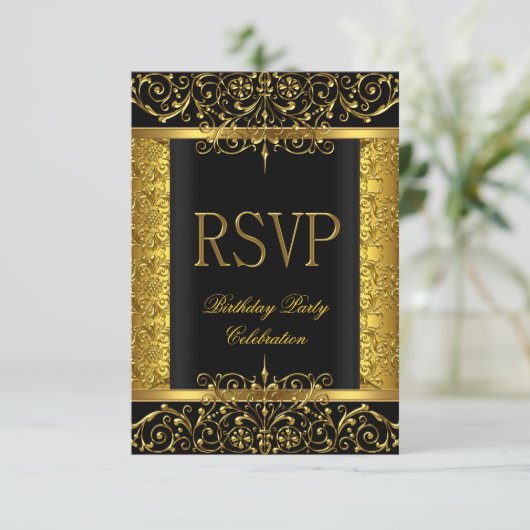 UAWG Response Damask Black Gold auf Gold RSVP Karte (Stehend Vorderseite)