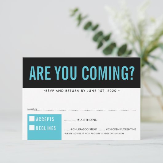 UAWG RESPONSE Fantastischer Block schwarz türkisbl RSVP Karte (Stehend Vorderseite)