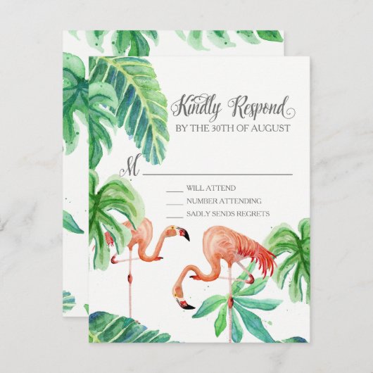 UAWG Response Flamingo Beach Tropical Blätter RSVP Karte (Vorne/Hinten)