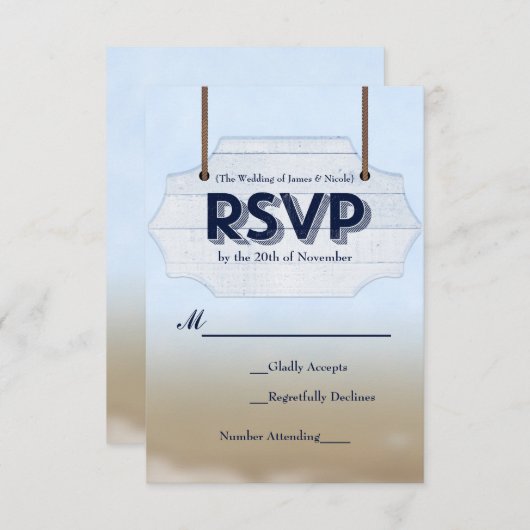 UAwg-Response-Karte für Weißholz am Strand RSVP Karte (Vorne/Hinten)