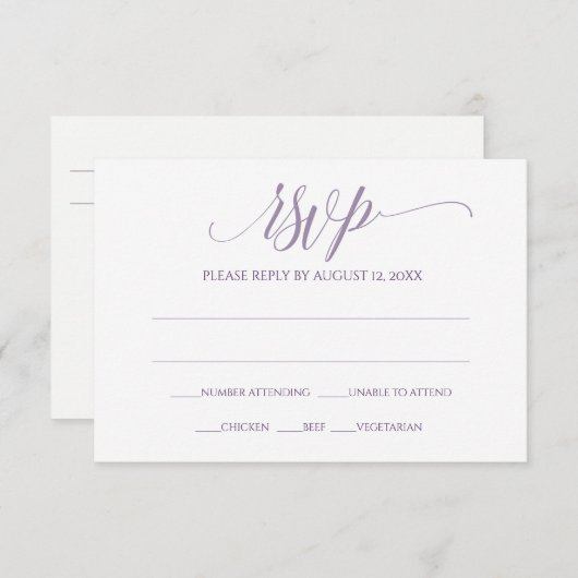 UAWG Response-Karte | Luxe Calligraphy (Lavender) Einladung (Vorne/Hinten)