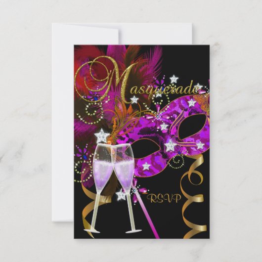 UAWG Response Masken Schwarzes Gold Pink 2 RSVP Karte (Vorderseite)