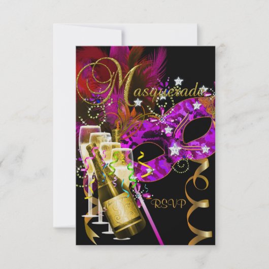 UAWG Response Masken Schwarzes Gold Pink RSVP Karte (Vorderseite)