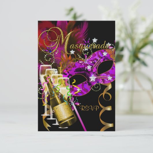 UAWG Response Masken Schwarzes Gold Pink RSVP Karte (Stehend Vorderseite)