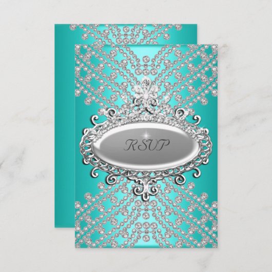 UAWG Response Party Aquamarin Blue White Diamond RSVP Karte (Vorne/Hinten)