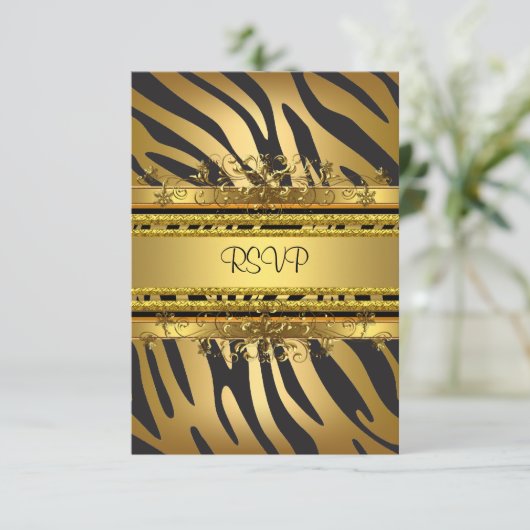 UAWG Response Party Zebra Gold Black RSVP Karte (Stehend Vorderseite)