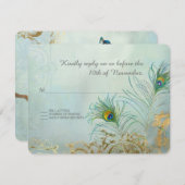 UAWG Response Peacock Feather Gold Elegante Hochze RSVP Karte (Vorne/Hinten)