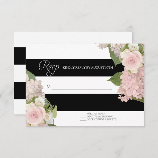 UAWG Response Schwarz-weiß Strichen w Hübsch Flora RSVP Karte (Vorne/Hinten)