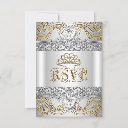 UAWG Response Silver White Gold Quinceanera RSVP Karte (Vorderseite)