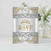 UAWG Response Silver White Gold Quinceanera RSVP Karte (Stehend Vorderseite)