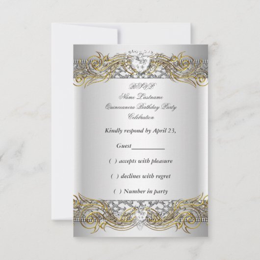 UAWG Response Silver White Gold Quinceanera RSVP Karte (Rückseite)