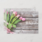 UAWG—Rosa Tulips & Holz RSVP Karte (Vorne/Hinten)