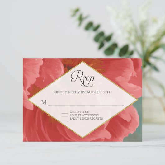 UAWG Rose Gold Imitats Glitzer Roter Peak Winter RSVP Karte (Stehend Vorderseite)