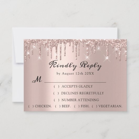 UAWG Rose Hochzeit Glitzer Brautparty Tropfen RSVP Karte (Vorderseite)