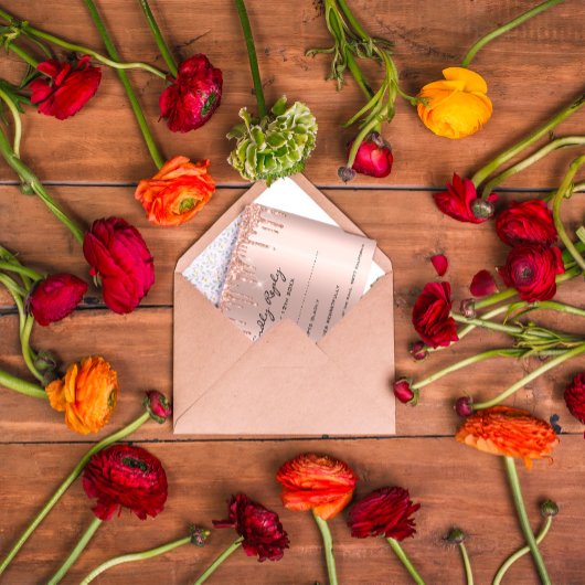 UAWG Rose Tropfen Glitzer Brautparty Hochzeit RSVP Karte