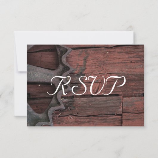 UAWG - Roter Stallholz Rustikale Radhochzeit RSVP Karte (Vorderseite)