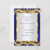 UAWG Royal Blue Navy Wedding Gold Crown 3 RSVP Karte (Rückseite)