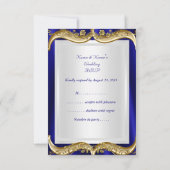 UAWG Royal Blue Navy Wedding Gold Crown RSVP Karte (Rückseite)