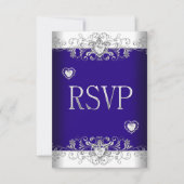 UAWG Royal blue Wedding White Diamond Hearts 2 RSVP Karte (Vorderseite)