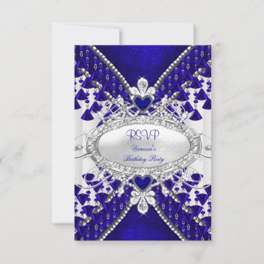 UAWG Royal Blue White Heart Diamond RSVP Karte (Vorderseite)