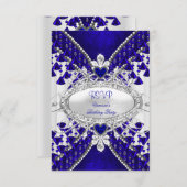 UAWG Royal Blue White Heart Diamond RSVP Karte (Vorne/Hinten)