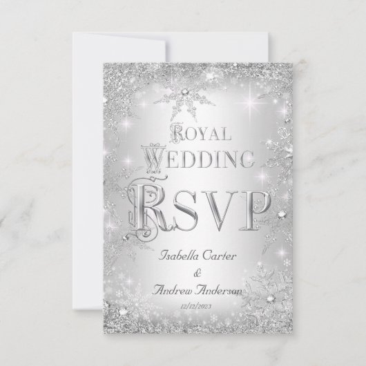 UAWG Royal Wedding Silver Winter Wonderland Crown RSVP Karte (Vorderseite)