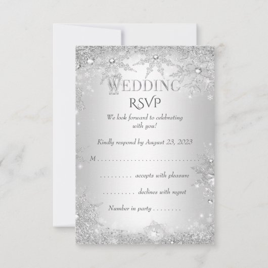 UAWG Royal Wedding Silver Winter Wonderland Crown RSVP Karte (Rückseite)