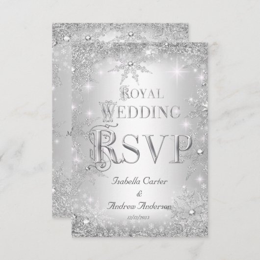 UAWG Royal Wedding Silver Winter Wonderland Crown RSVP Karte (Vorne/Hinten)