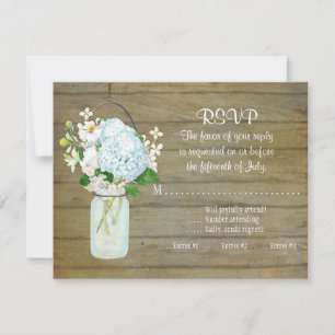 UAWG Rustic Country Mason Jar Blue Hydrangeas RSVP Karte