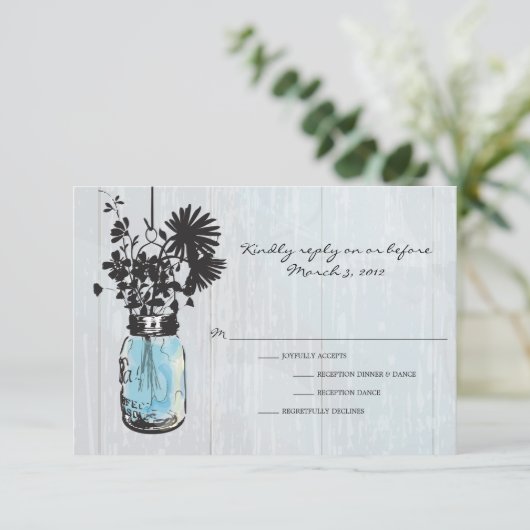 UAWG Rustic Hanging Mason Jar Wedding RSVP Karte (Stehend Vorderseite)