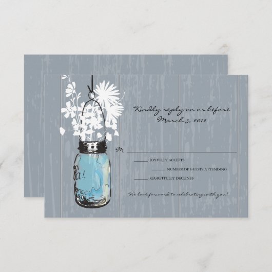 UAWG Rustic Hanging Mason Jar Wedding RSVP Karte (Vorne/Hinten)