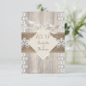 UAWG Rustic Wedding Beige White Lace Wood AB RSVP Karte (Stehend Vorderseite)