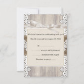 UAWG Rustic Wedding Beige White Lace Wood AB RSVP Karte (Rückseite)