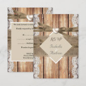 UAWG Rustic Wedding Brown White Lace Wood Burlap RSVP Karte (Vorne/Hinten)