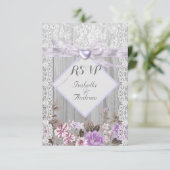 UAWG Rustic Wood Floral Wedding Lavender Lace Einladung (Stehend Vorderseite)