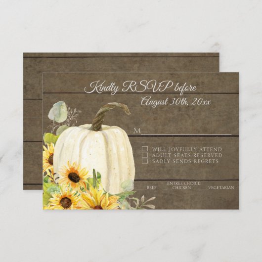 UAWG Rustikale Aquarellfarben Weißer Kürbis Holz Einladung (Vorne/Hinten)