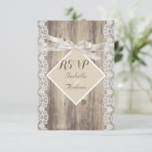 UAWG Rustikale Hochzeit Beige Weißer Spitzenholz RSVP Karte (Stehend Vorderseite)