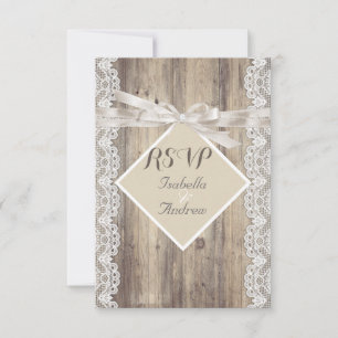 UAWG Rustikale Hochzeit Beige Weißer Spitzenholz RSVP Karte